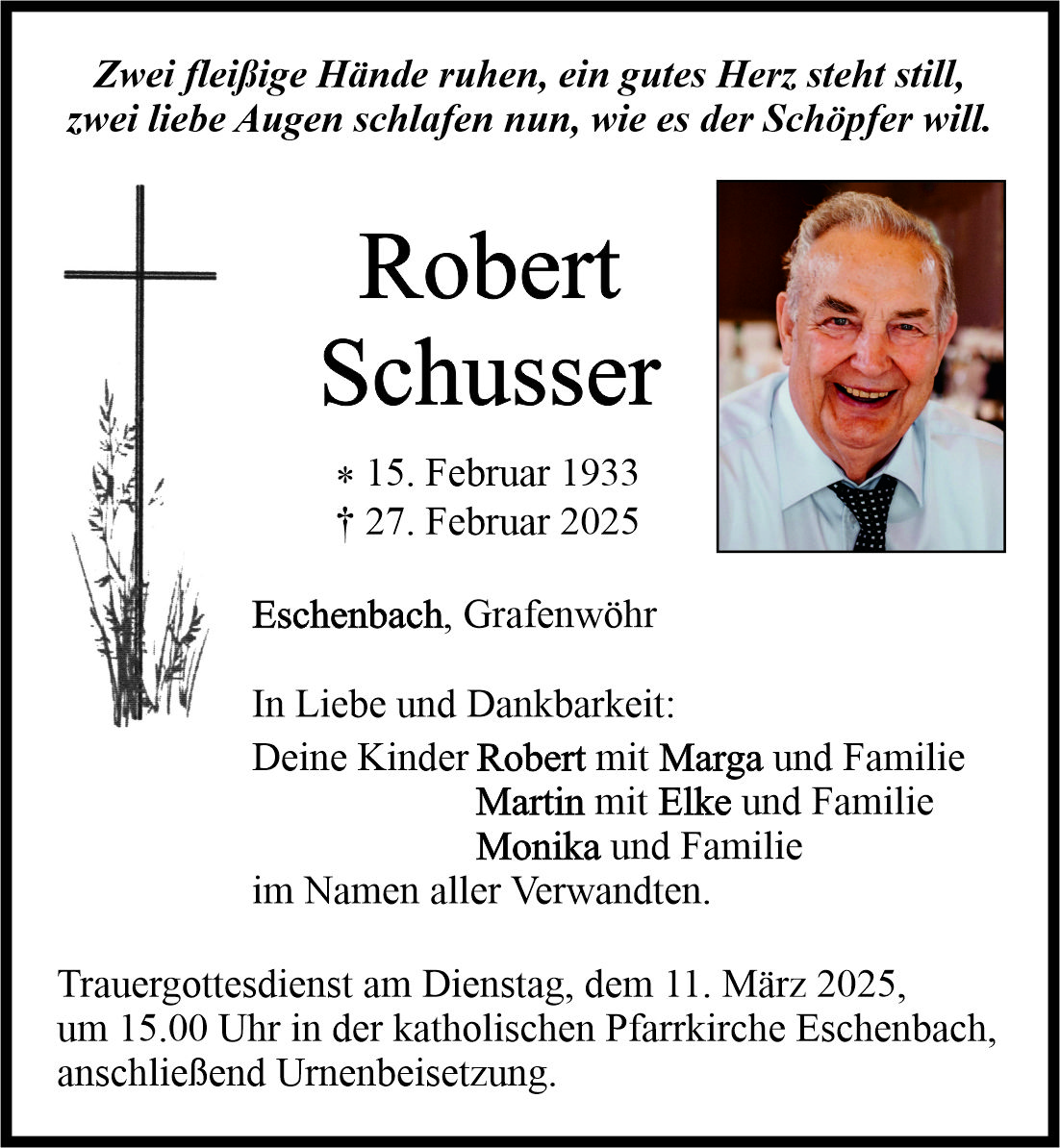 Traueranzeige Robert Schusser, Eschenbach