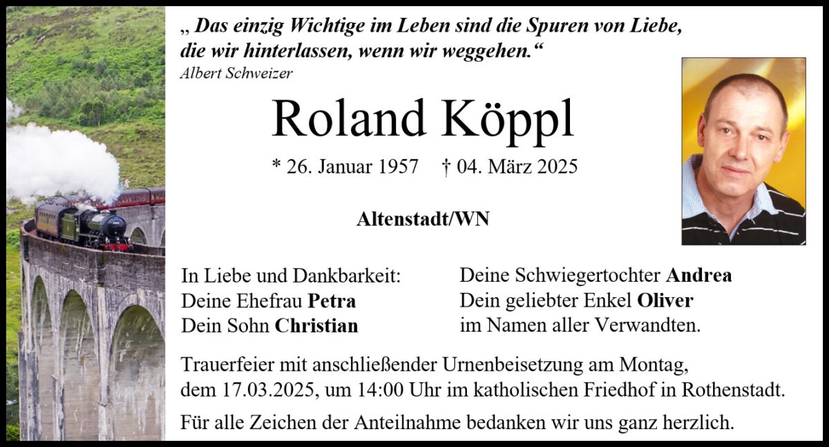 Traueranzeige Roland Köppl, Altenstadt/WN