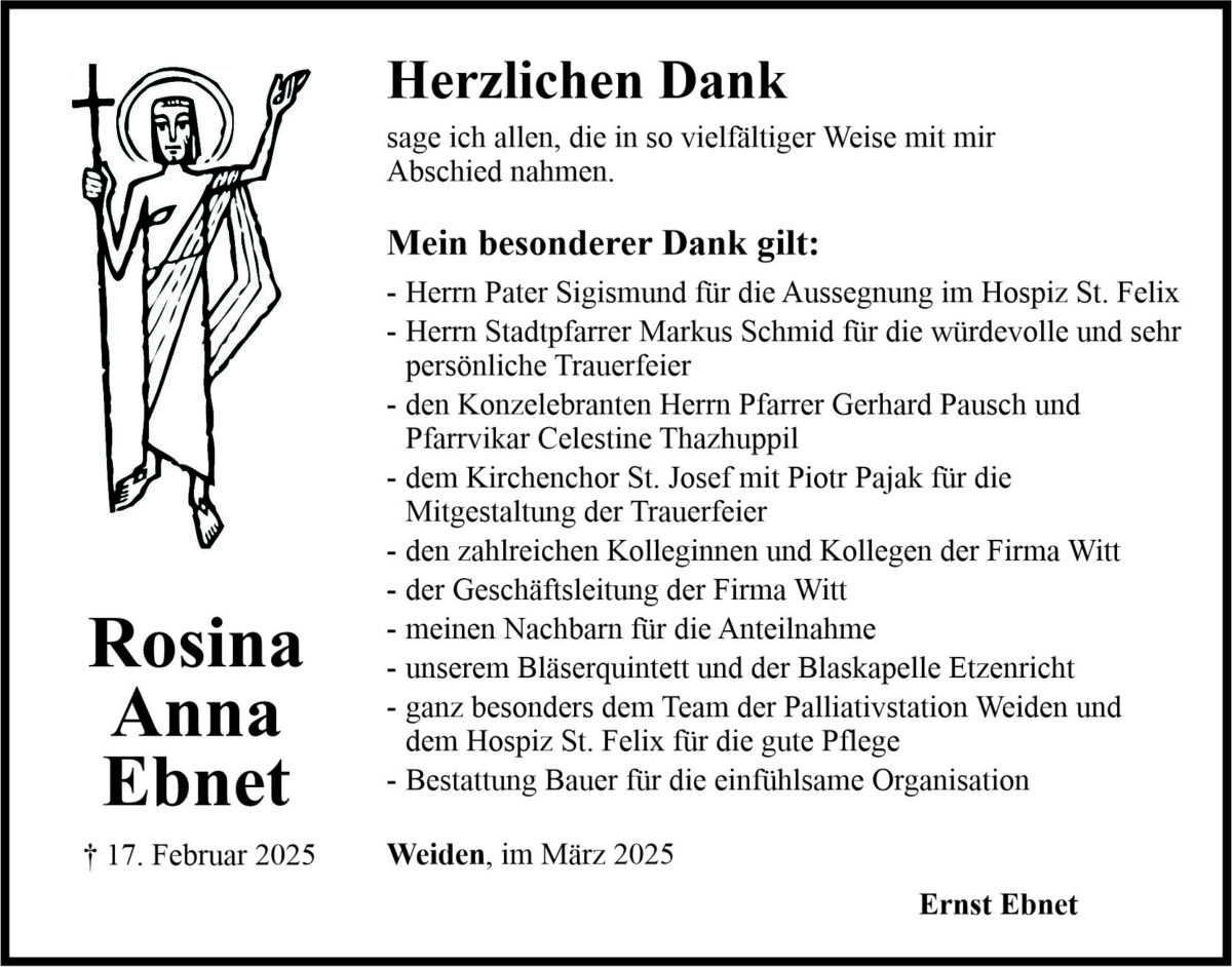 Danksagung Rosina Ebnet, Weiden