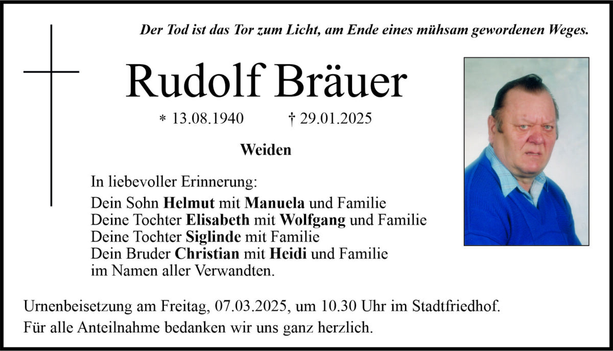 Traueranzeige Rudolf Bräuer, Weiden