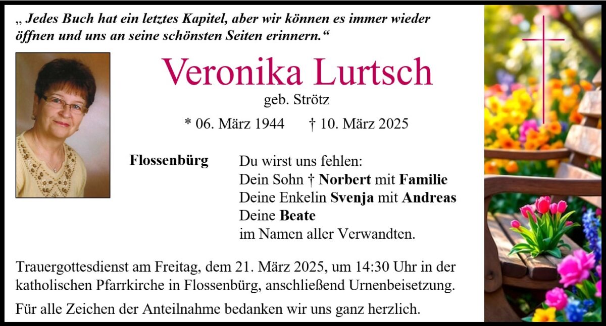 Traueranzeige Veronika Lurtsch, Flossenb&amp;#252;rg