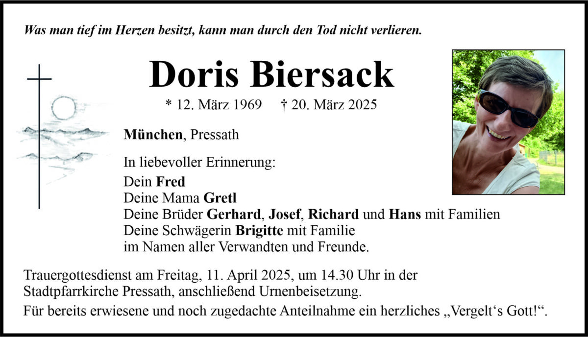 Traueranzeige Doris Biersack, M&amp;#252;nchen