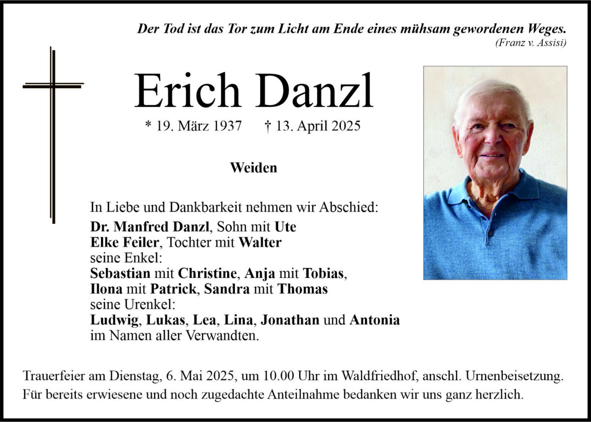 Traueranzeige Erich Danzl, Weiden