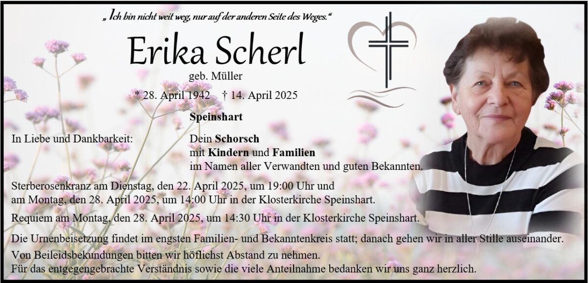 Traueranzeige Erika Scherl, Speinshart
