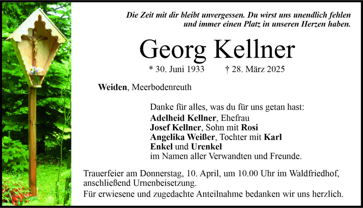 Traueranzeige Georg Kellner, Weiden