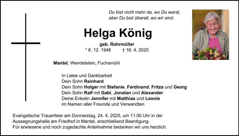 Traueranzeige Helga König, Mantel