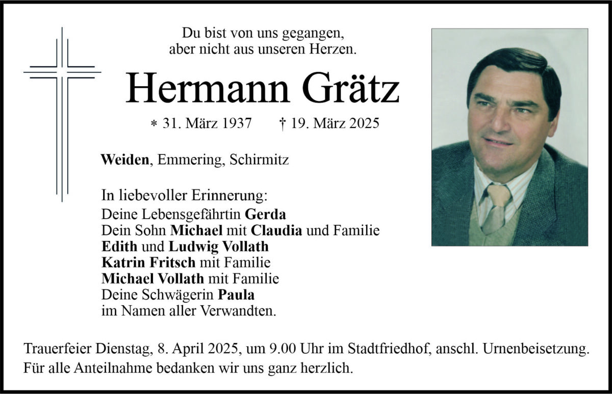 Traueranzeige Hermann Gr&amp;auml;tz, Weiden