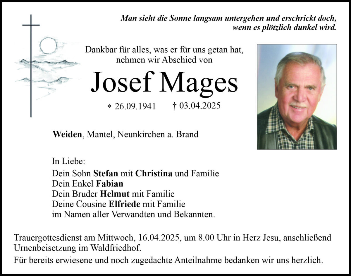 Traueranzeige Josef Mages, Weiden