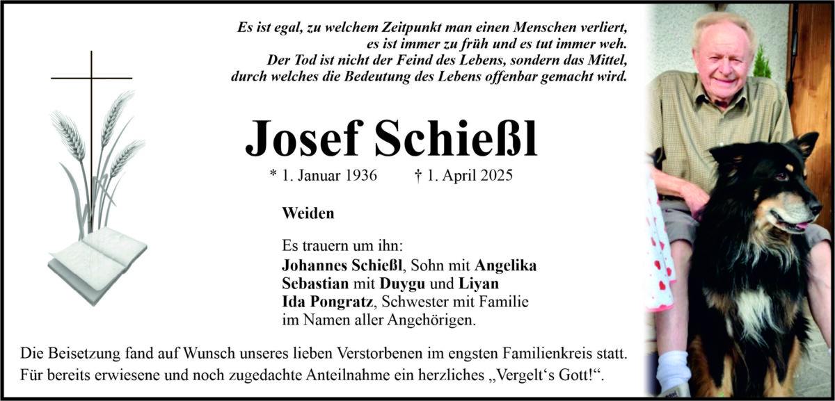 Traueranzeige Josef Schie&amp;#223;l, Weiden