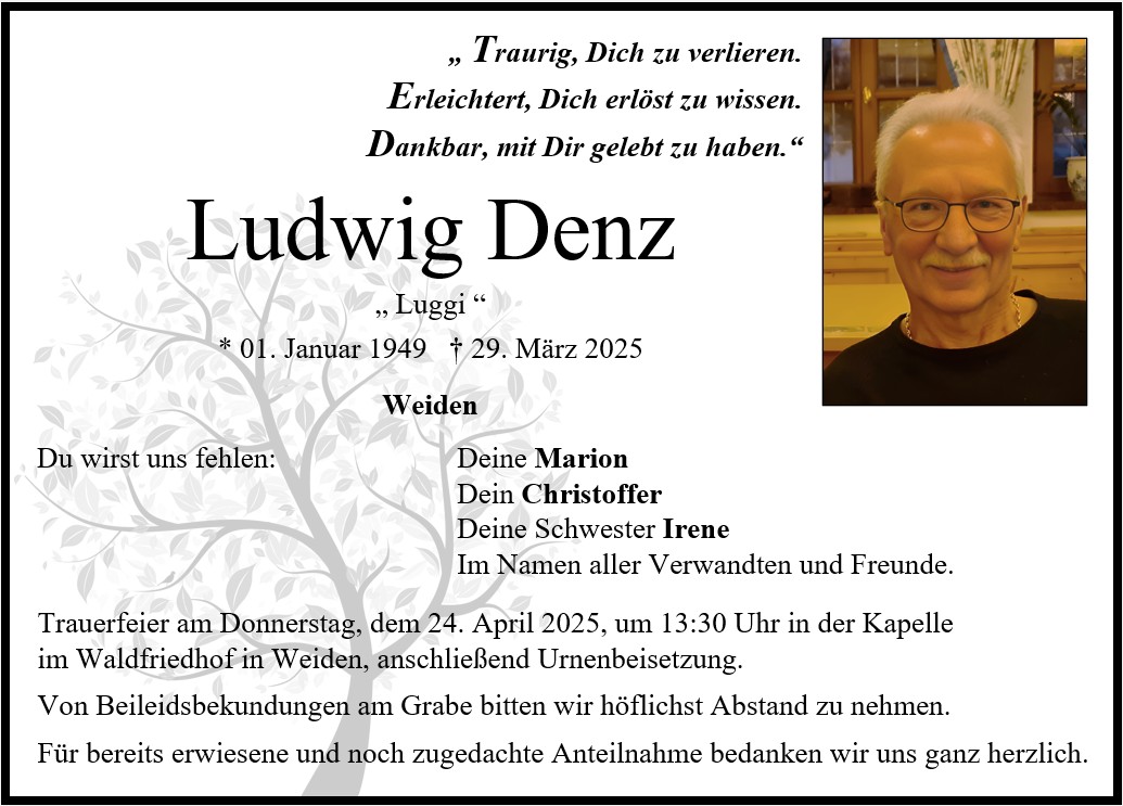 Traueranzeige Ludwig Denz, Weiden