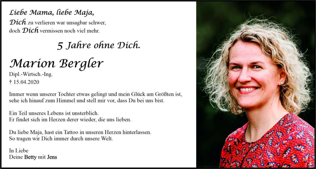 Traueranzeige Marion Bergler, Weiden
