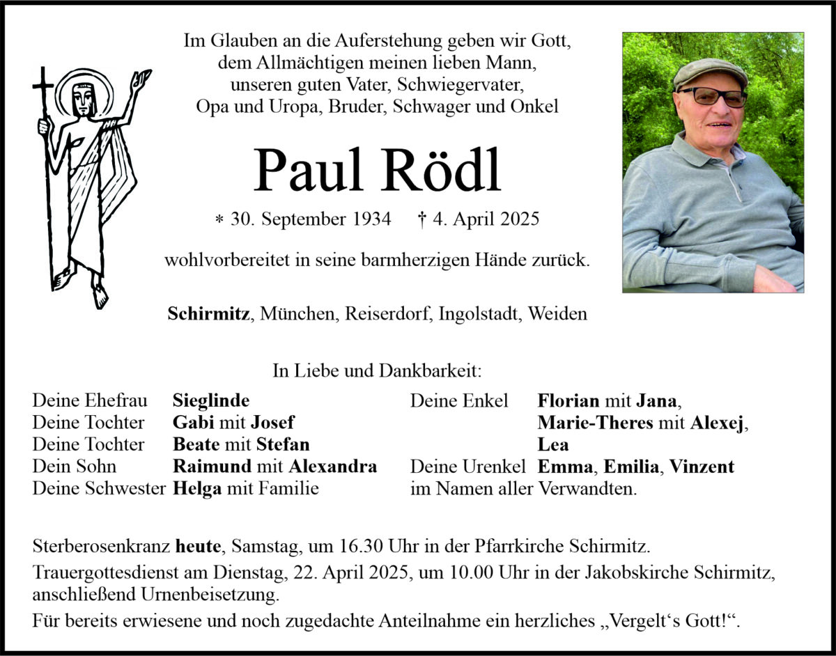 Traueranzeige Paul R&amp;#246;dl, Schirmitz