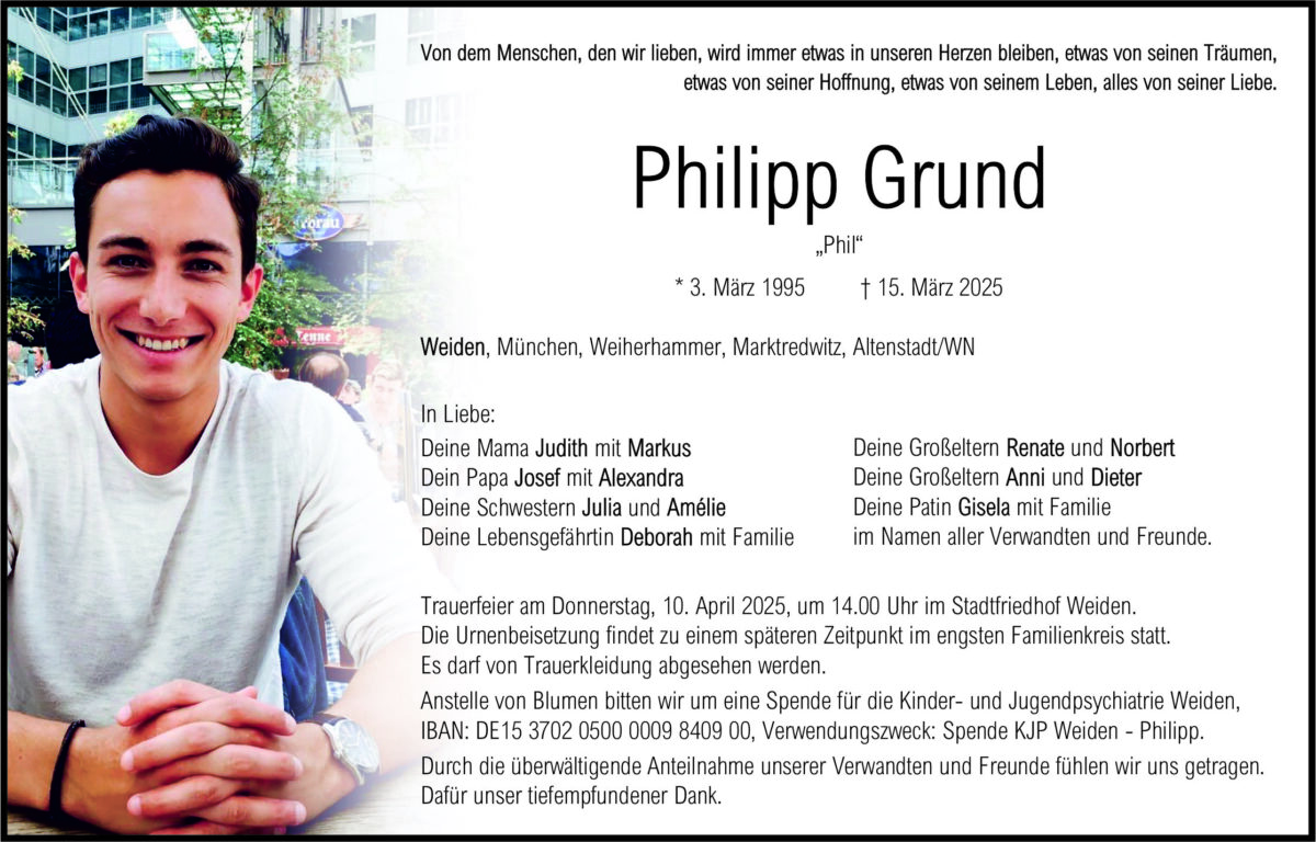 Traueranzeige Philipp Grund, Weiden