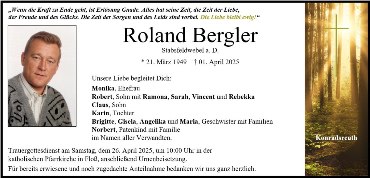 Traueranzeige Roland Bergler, Flo&amp;#223;