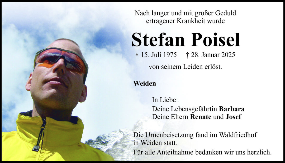 Traueranzeige Stefan Poisel, Weiden