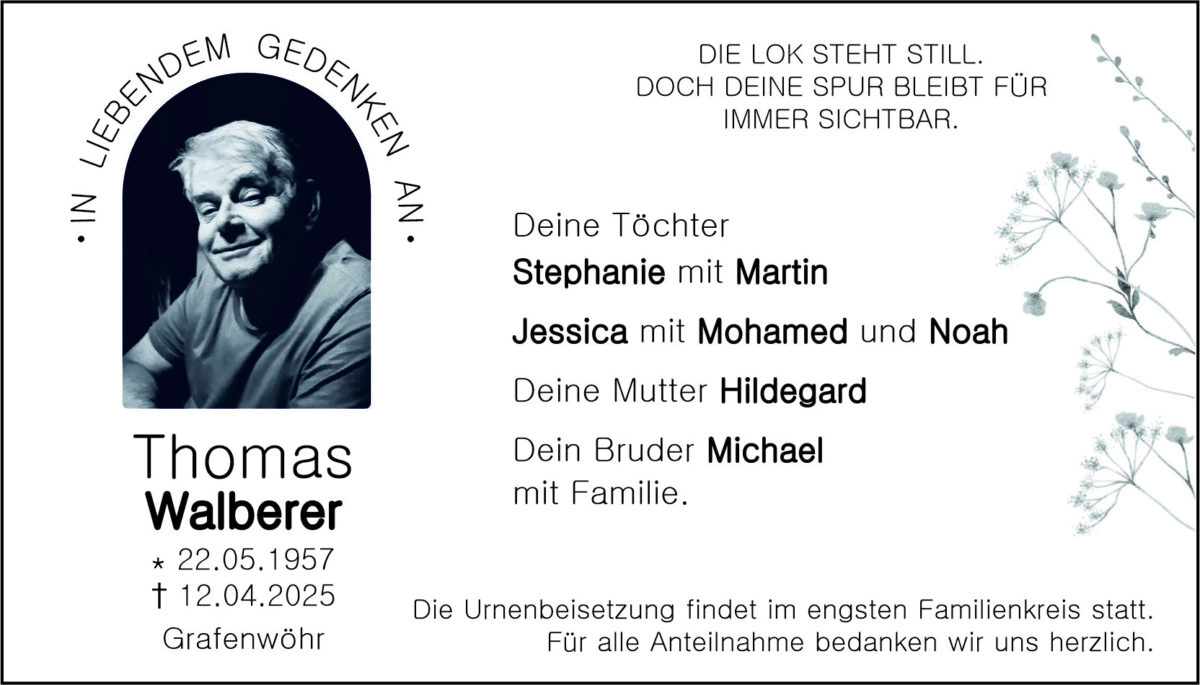Traueranzeige Thomas Walberer, Grafenw&amp;#246;hr