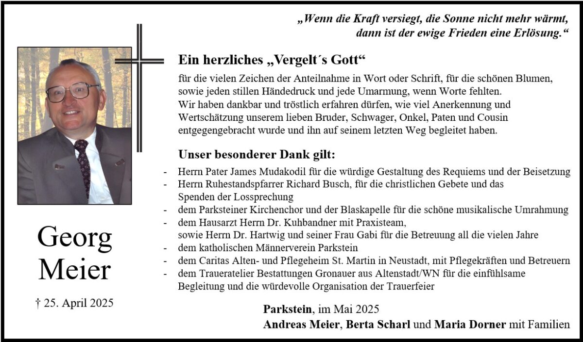 Danksagung Georg Meier, Parkstein