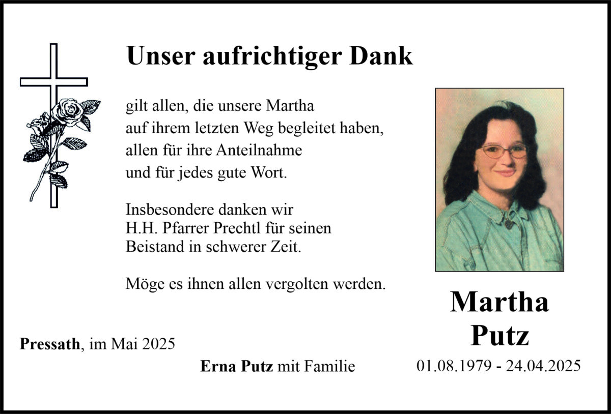 Danksagung Martha Putz, Pressath
