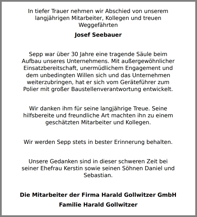Nachruf Josef Seebauer