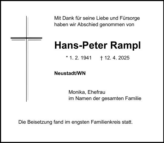 Traueranzeige Hans-Peter Rampl, Neustadt/WN