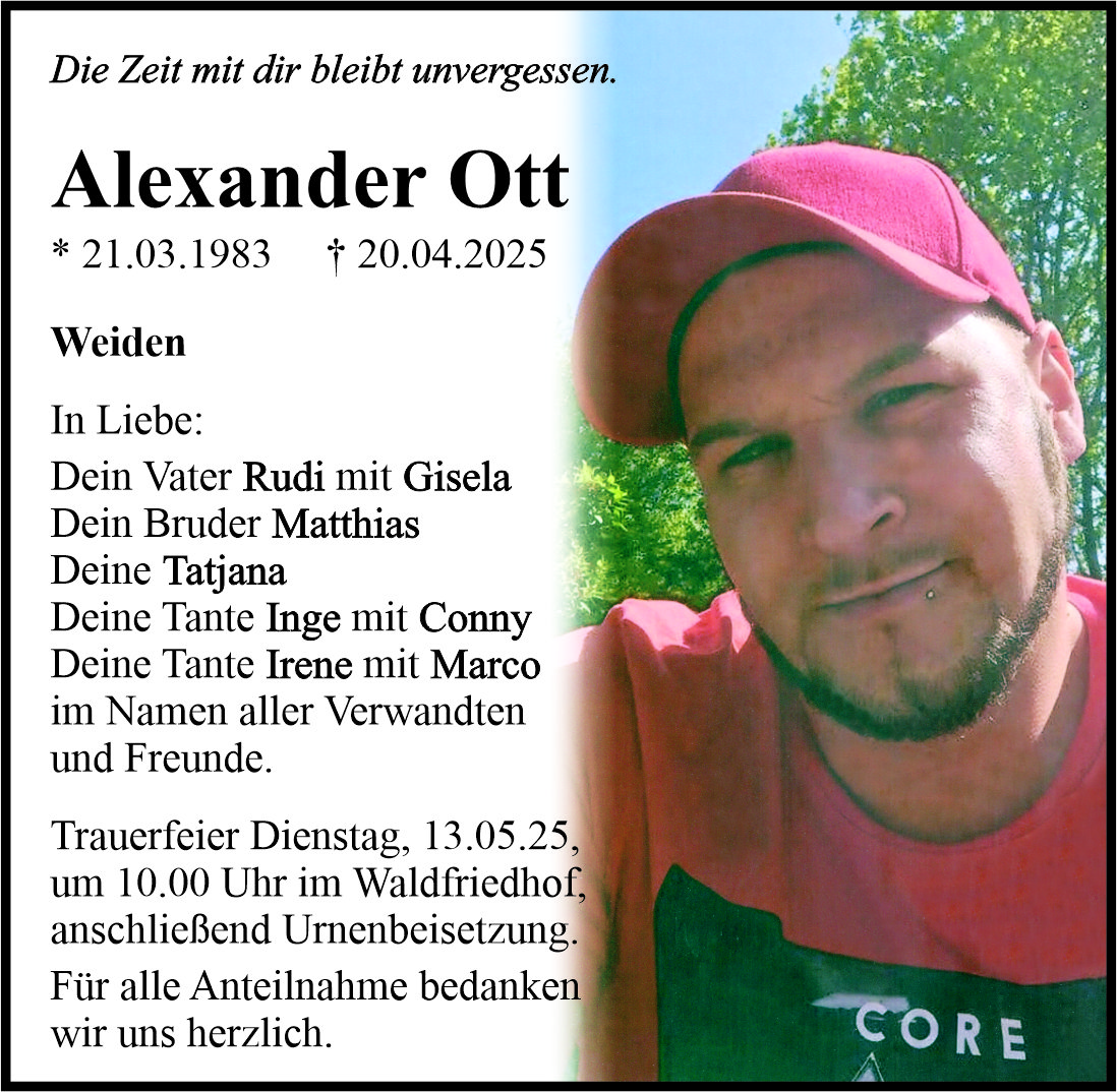 Traueranzeige Alexander Ott, Weiden