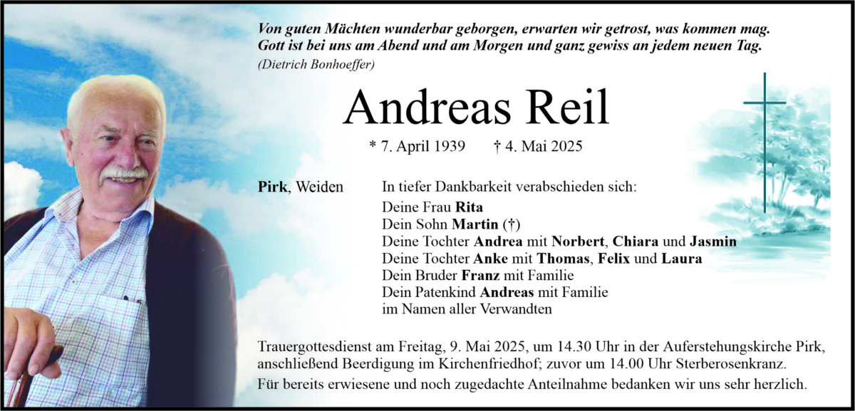 Traueranzeige Andreas Reil, Pirk