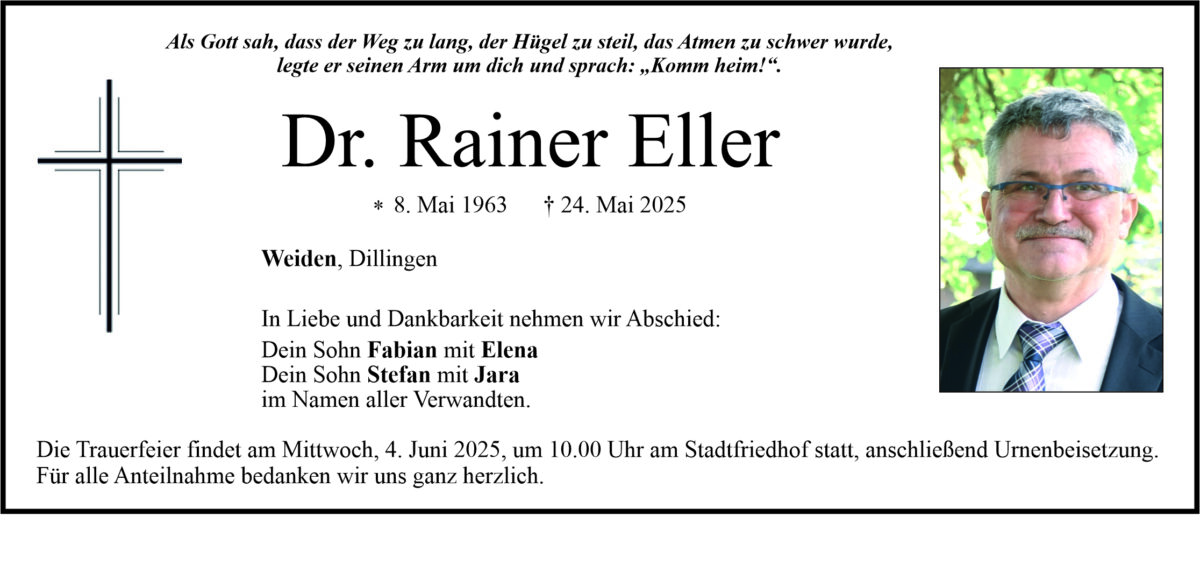 Traueranzeige Dr. Rainer Eller, Weiden