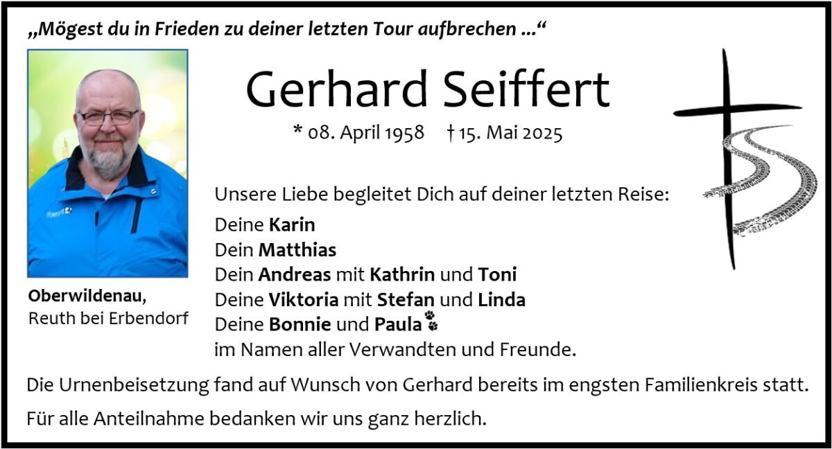 Traueranzeige Gerhard Seiffert, Oberwildenau