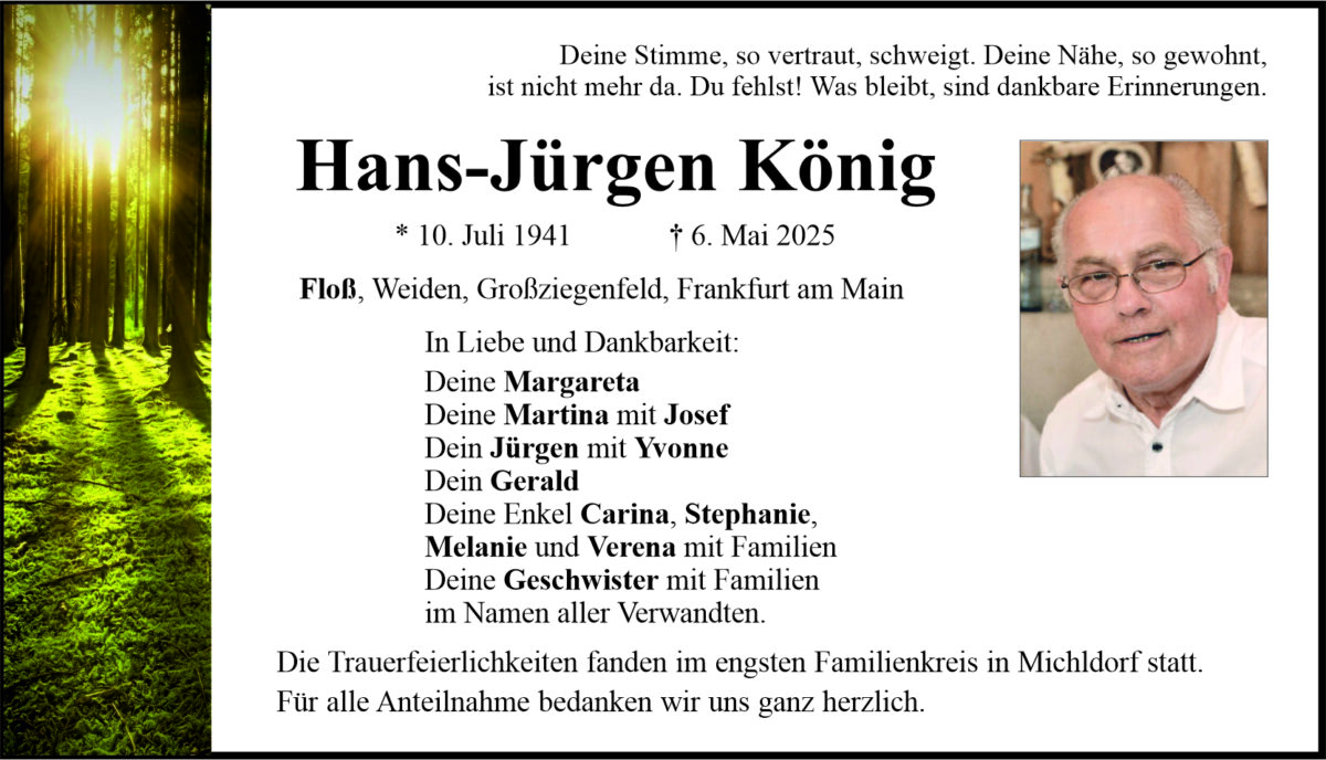 Traueranzeige Hans-Jürgen König, Floß
