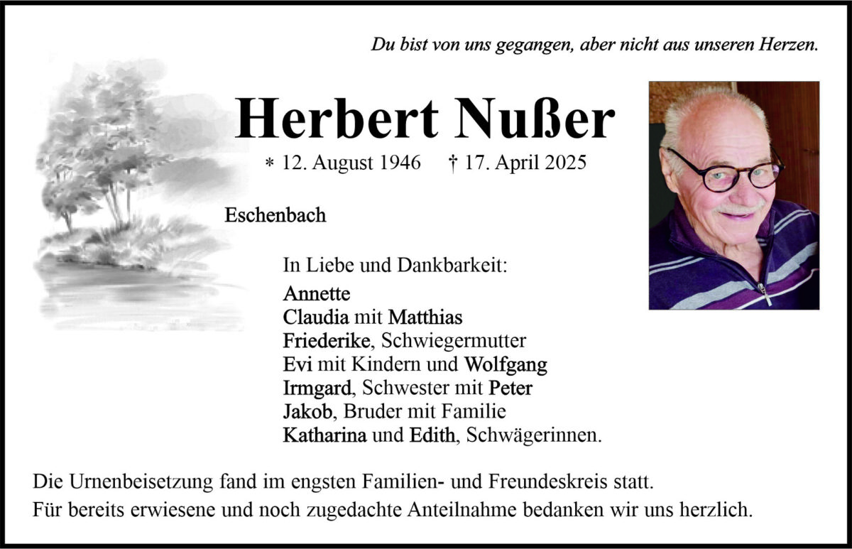 Traueranzeige Herbert Nußer, Eschenbach
