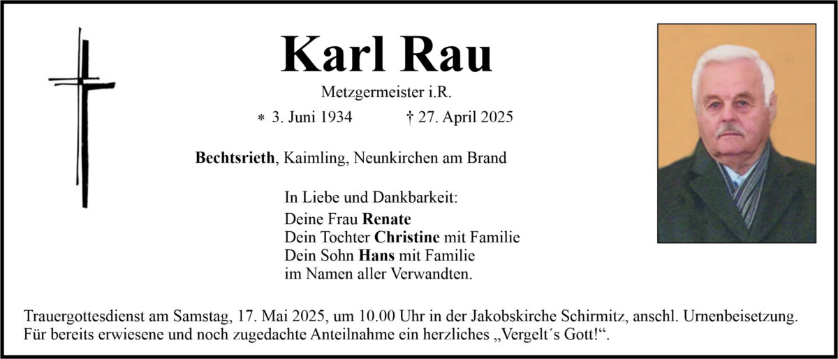 Traueranzeige Karl Rau, Bechtsrieth