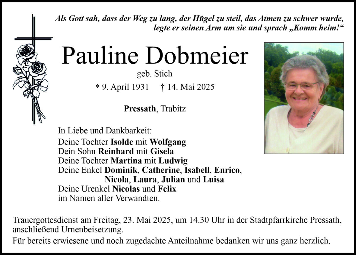 Traueranzeige Pauline Dobmeier, Pressath