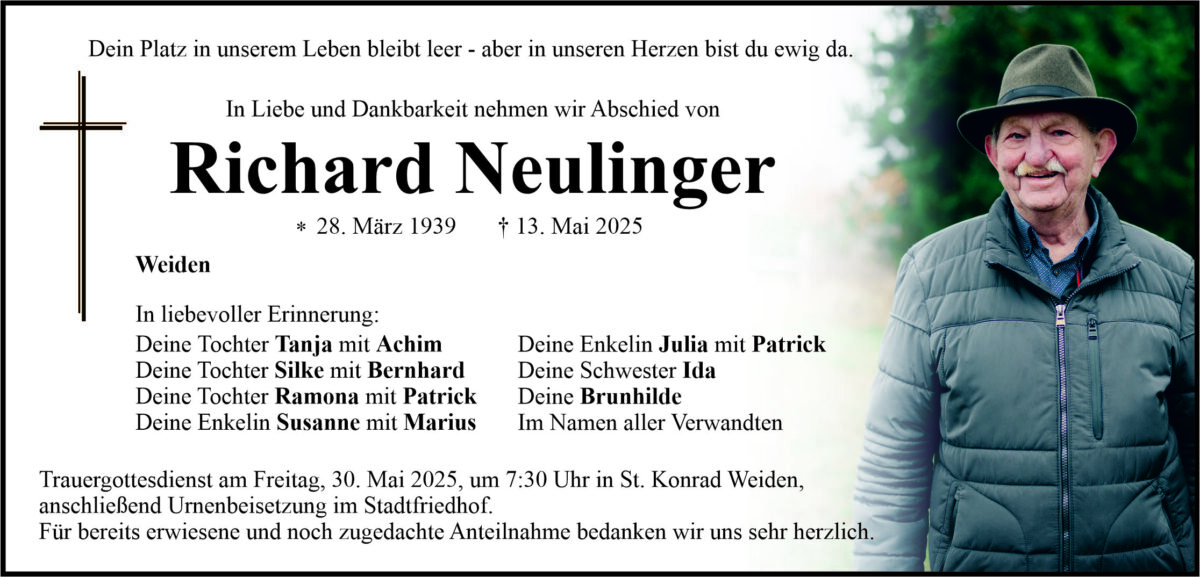 Traueranzeige Richard Neulinger, Weiden