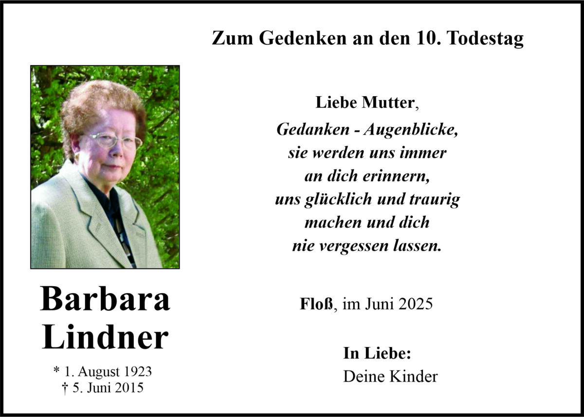 Gedenkanzeige Barbara Lindner, Floß