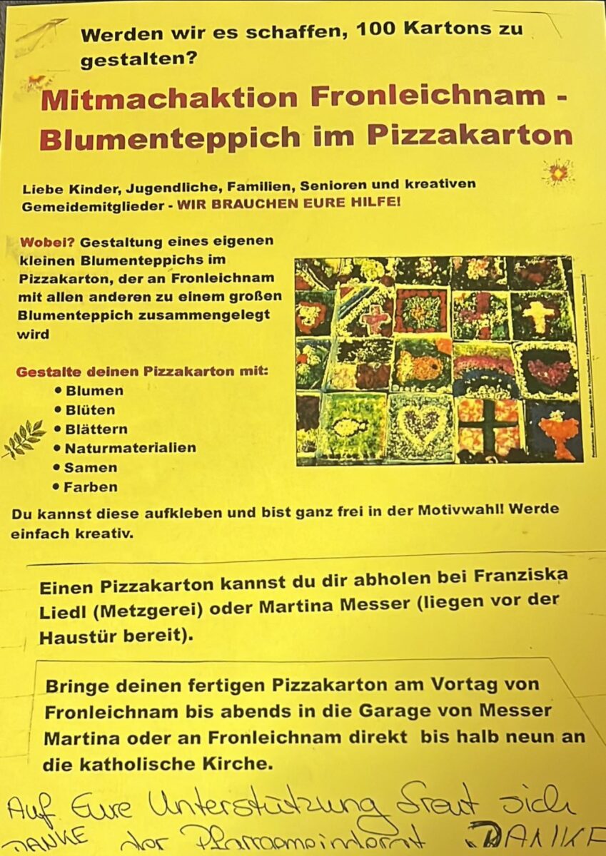 Kaltenbrunn wird kreativ und verwandelt Pizzakartons in einen großen Blumenteppich