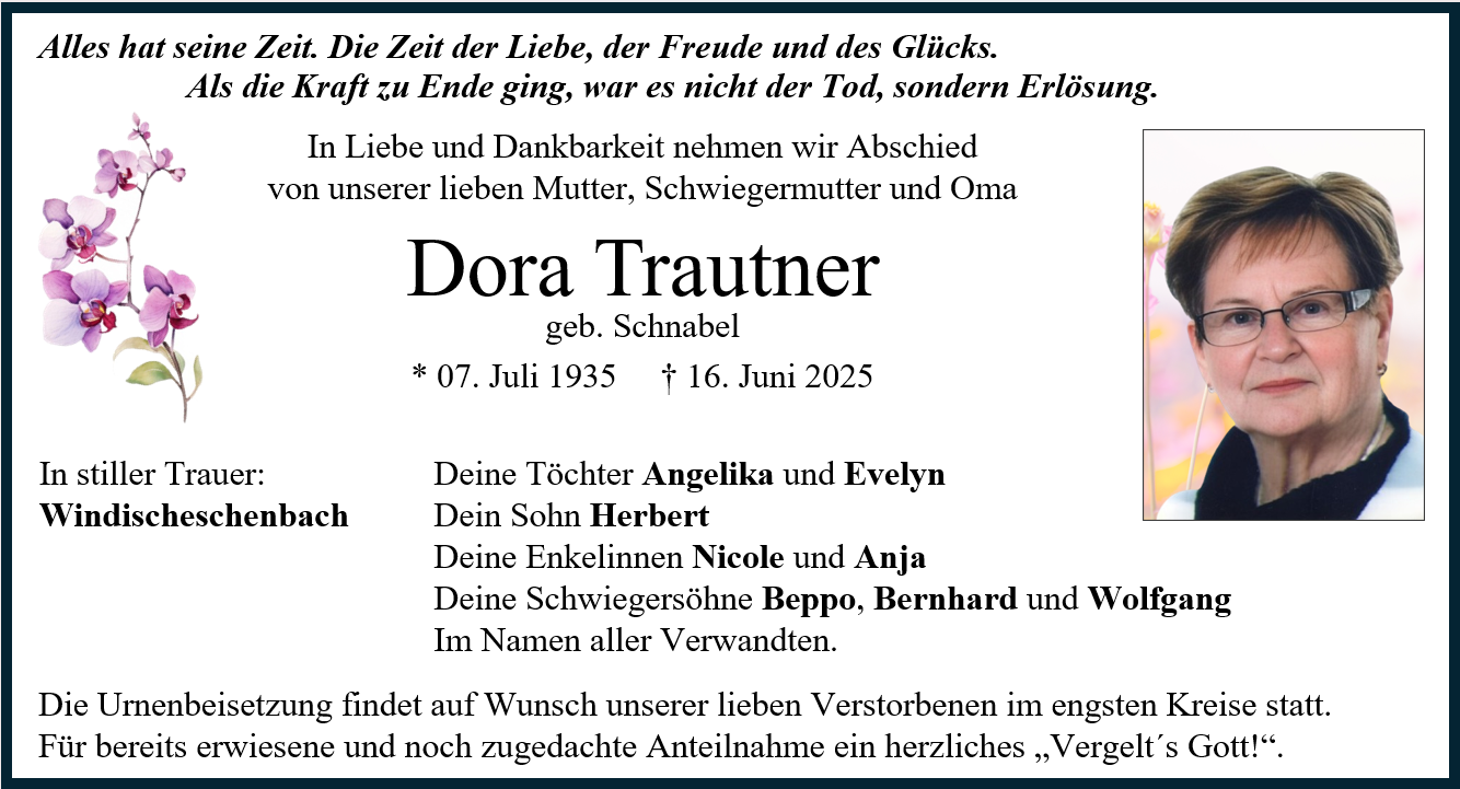 Traueranzeige Dora Trautner, Windischeschenbach