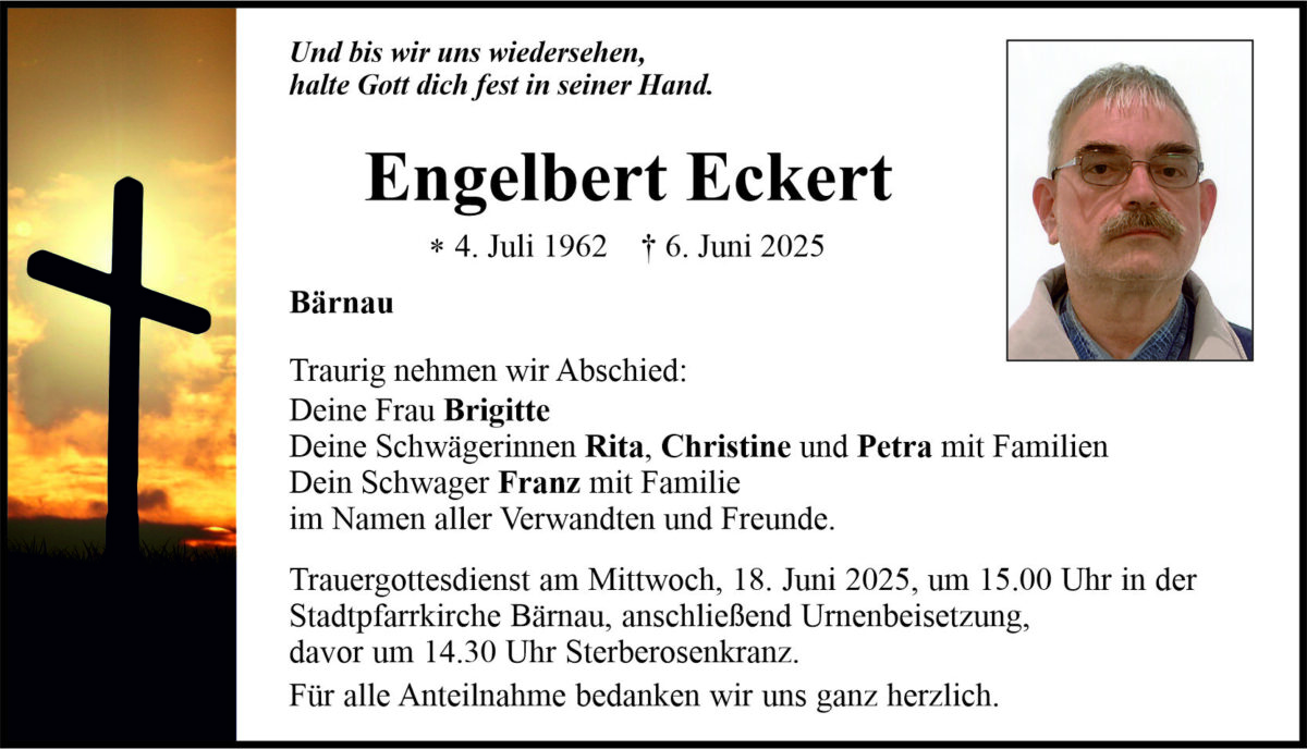 Traueranzeige Engelbert Eckert, Bärnau