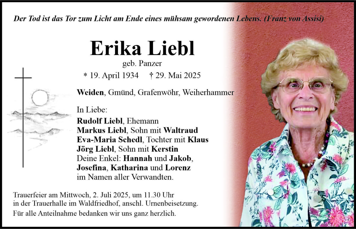 Traueranzeige Erika Liebl, Weiden