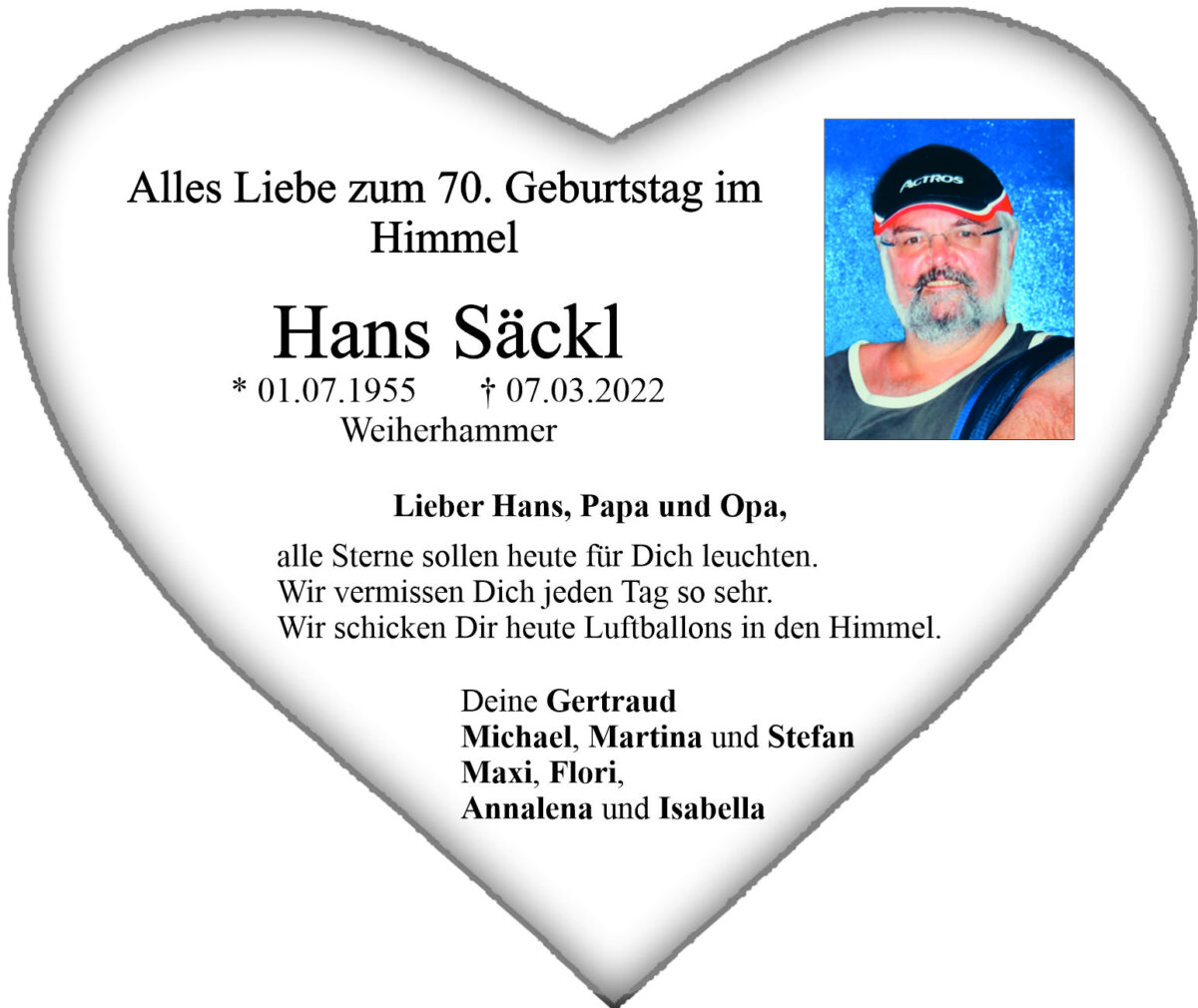 Traueranzeige Hans Säckl, Weiherhammer