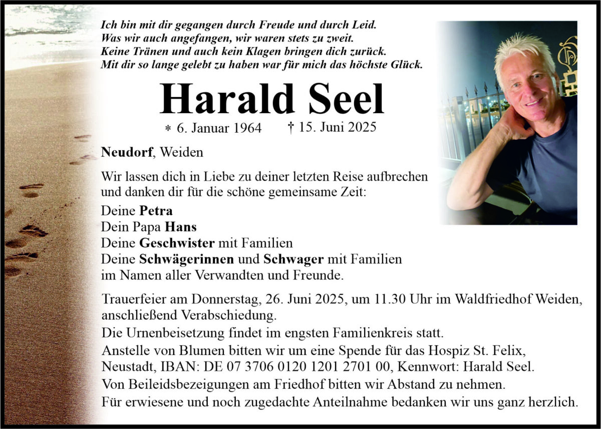 Traueranzeige Harald Seel, Neudorf