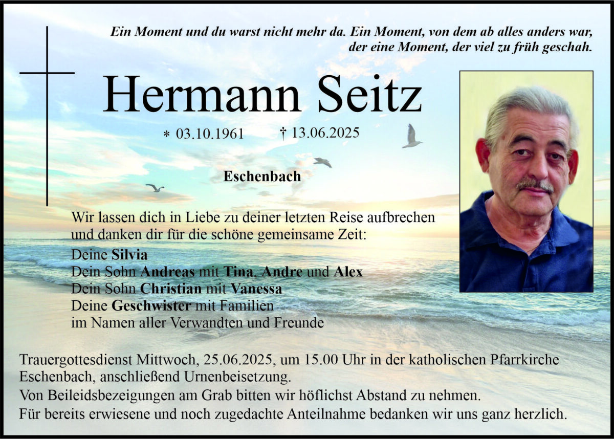 Traueranzeige Hermann Seitz, Eschenbach