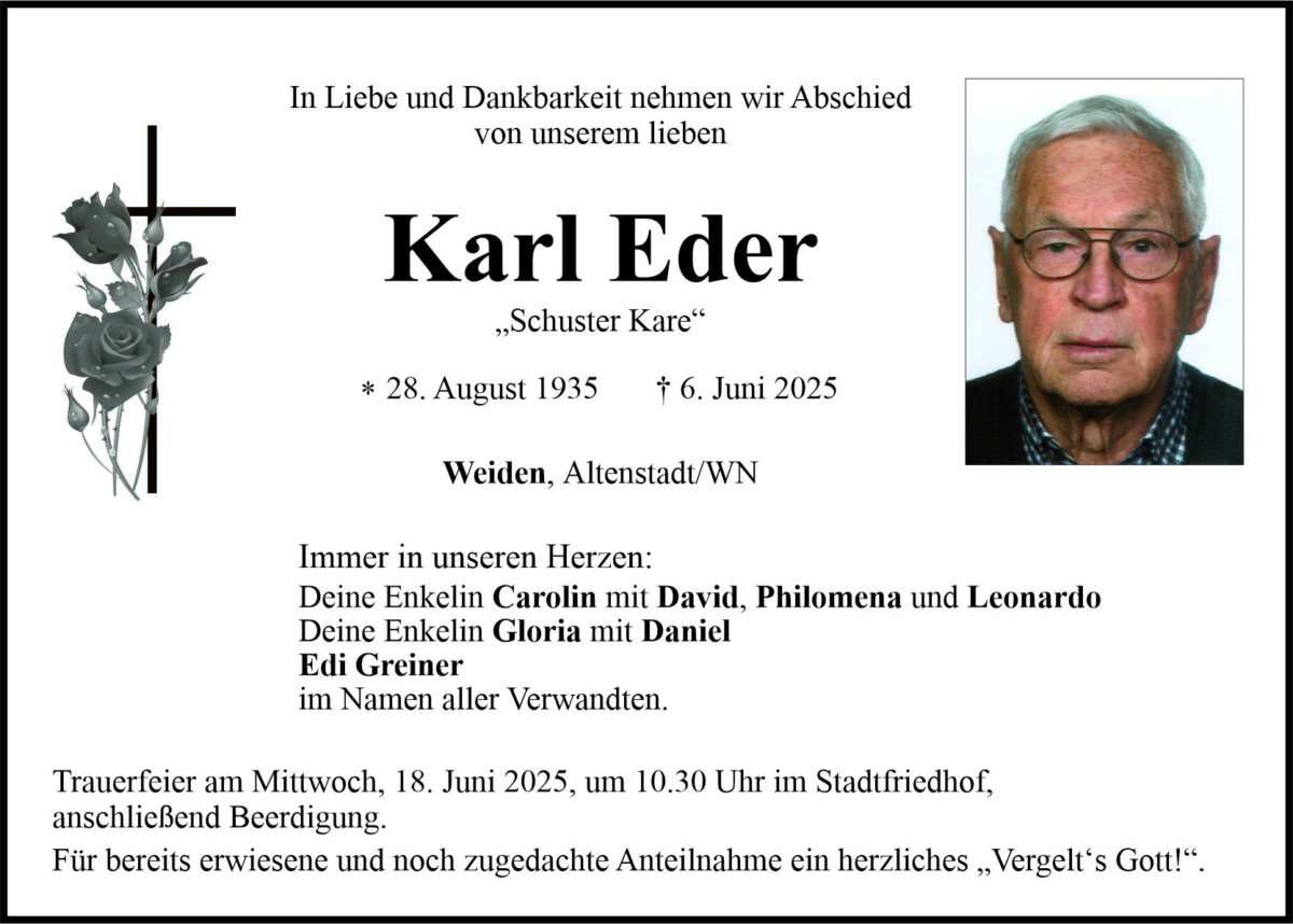Traueranzeige Karl Eder, Weiden
