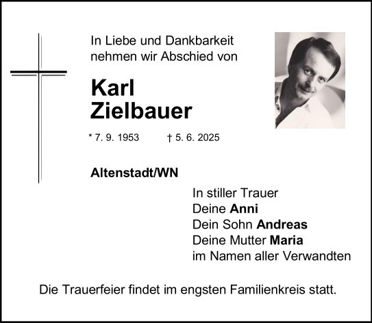 Traueranzeige Karl Zielbauer, Altenstadt/WN