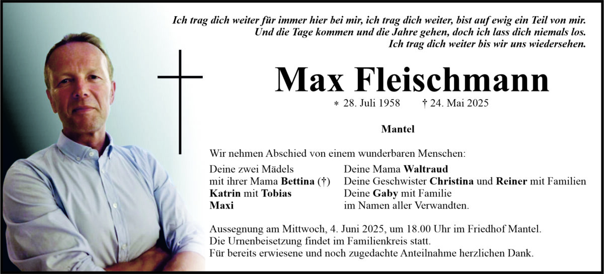Traueranzeige Max Fleischmann, Mantel