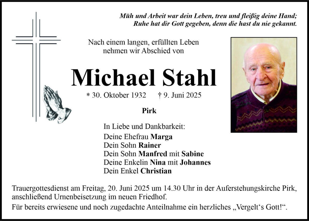 Traueranzeige Michael Stahl, Pirk