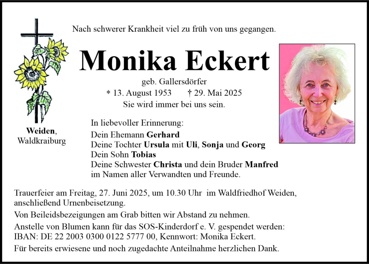 Traueranzeige Monika Eckert, Weiden