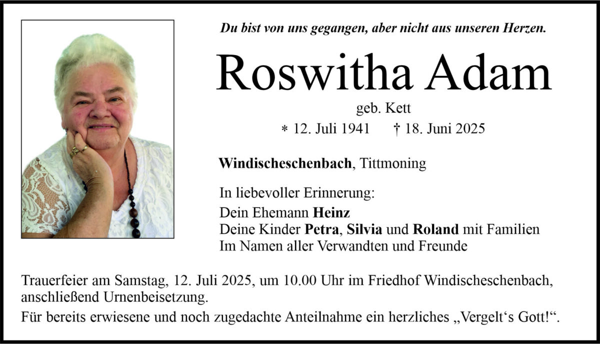 Traueranzeige Roswitha Adam, Windischeschenbach