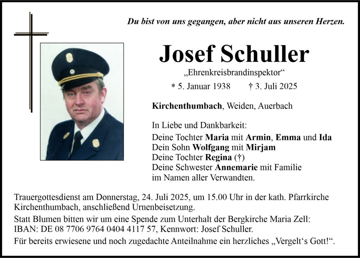 Traueranzeige Josef Schuller, Kirchenthumbach