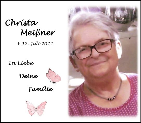 Memoriums-Anzeige Christa Meißner, Püchersreuth.