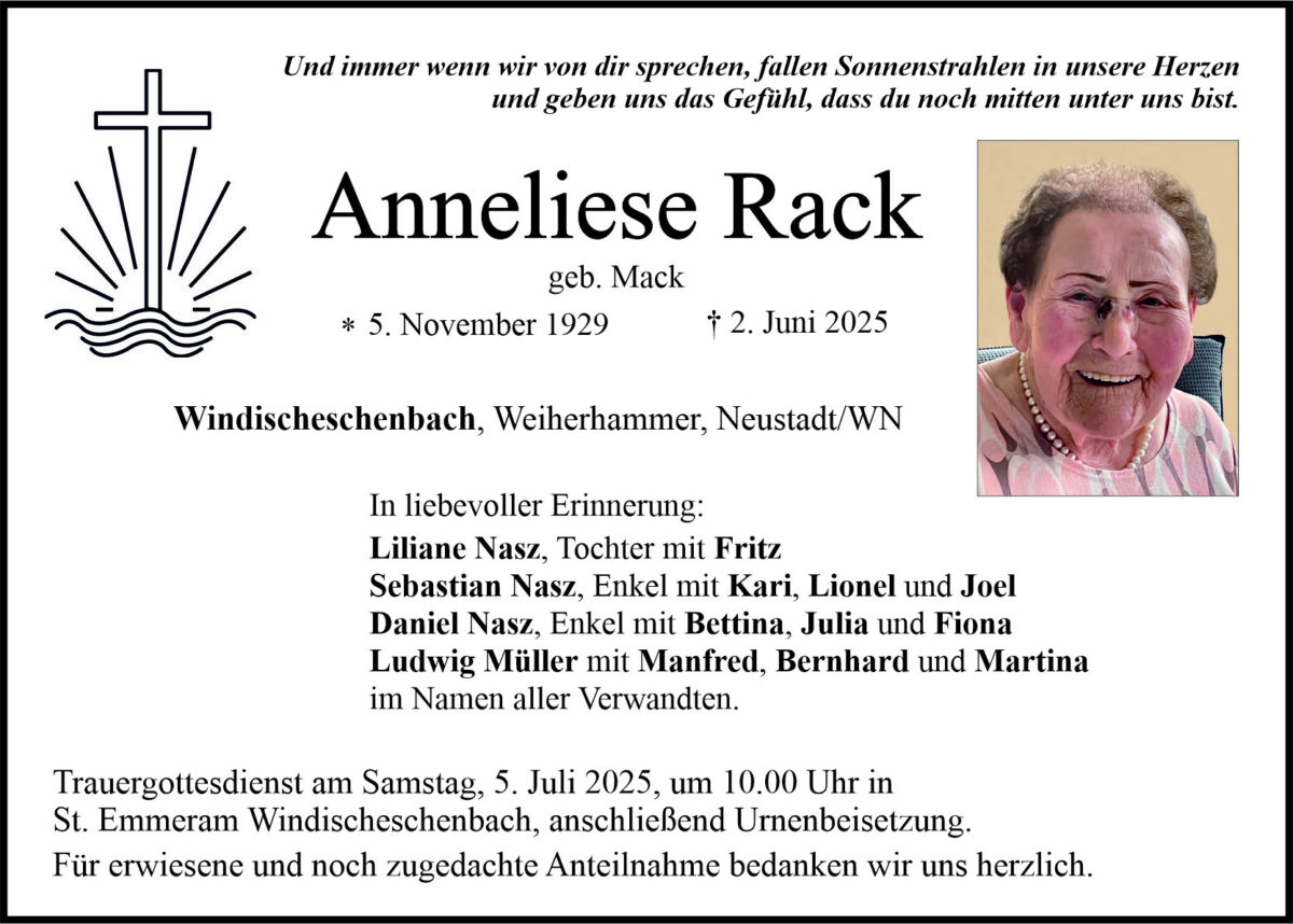 Traueranzeige Anneliese Rack, Windischeschenbach
